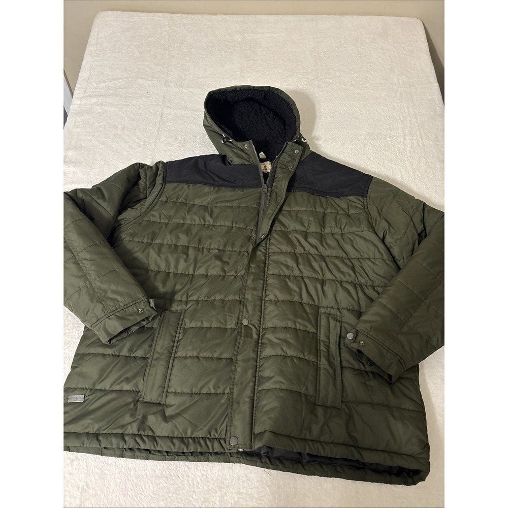 RedHead Mens 3XL Puffer Jacket Olive Green Hooded Sherpa Lined Winter Coat